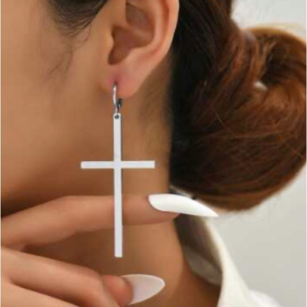 Minimalist Silver Cross Drop Earrings - Women